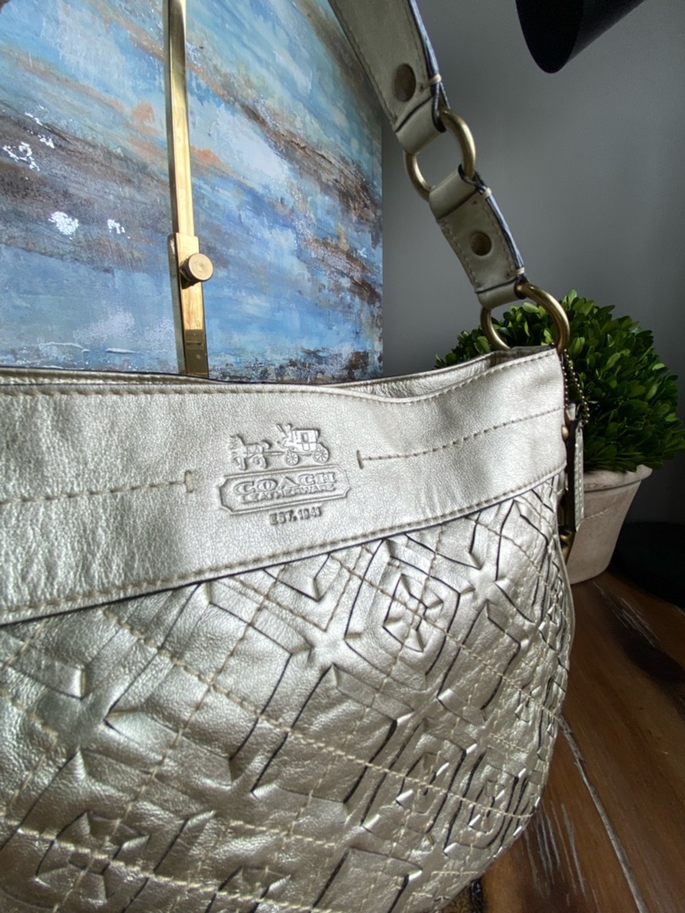 Coach Gold Woven Zoe Buckle Shoulder Bag - Picture 5 of 17